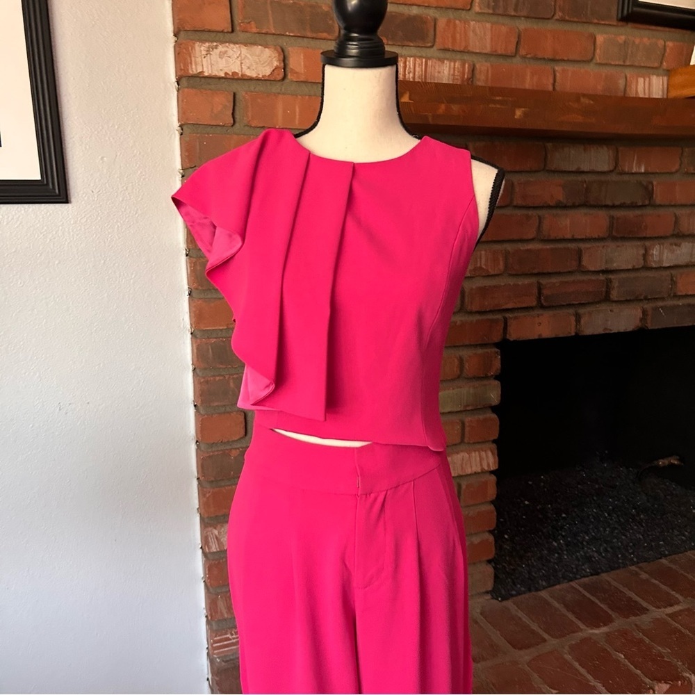 Alice + Olivia Marin Ruffle Top & Shavon Cut Out Wide Leg Pants Set Pink Sz 2/4 - Picture 2 of 12
